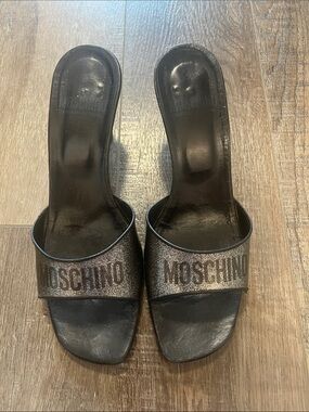 Vintage Moschino Cheap and Chic square-toe mule glitter sandals Black/Silver